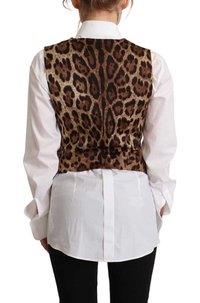 Dolce & Gabbana Brown Checkered Leopard V-neck Sleeveless Vest Top Dolce & Gabbana