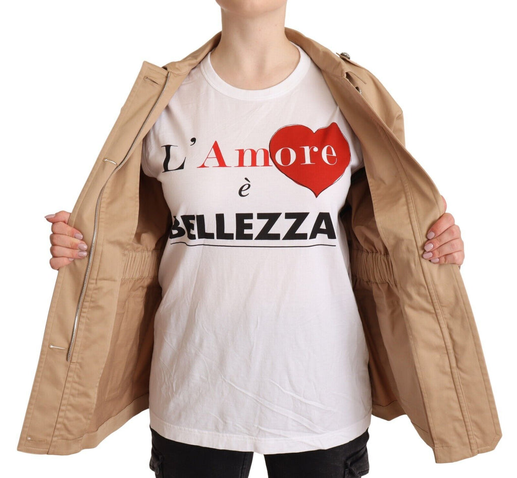 Dolce & Gabbana Beige Cotton Long Sleeves Collared Coat Jacket Dolce & Gabbana