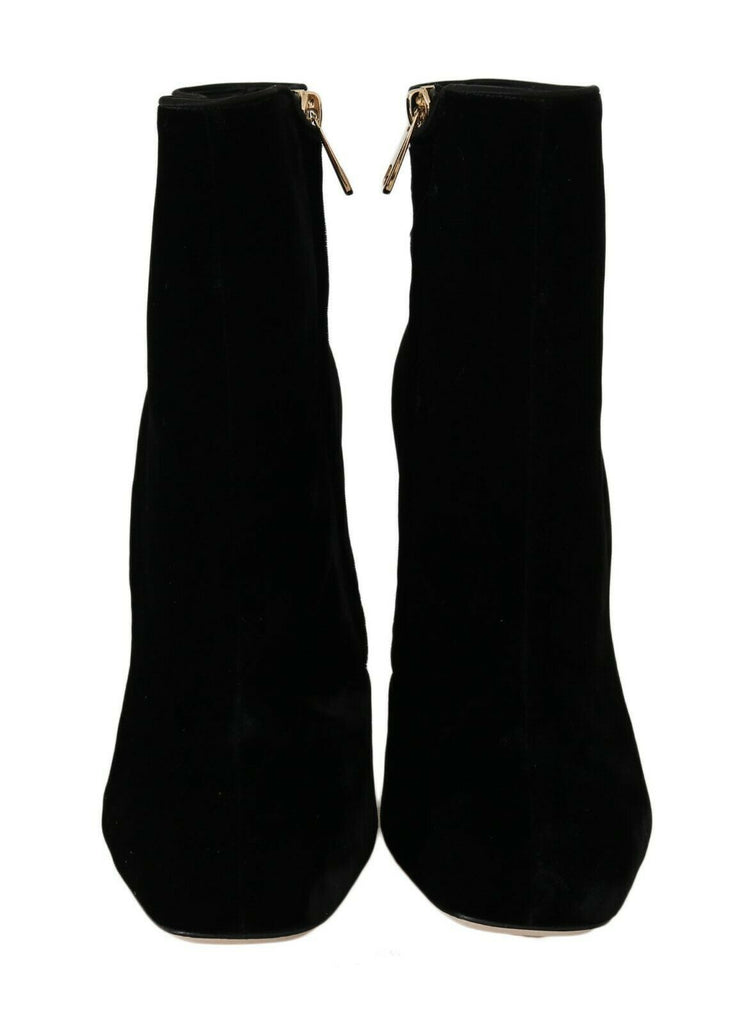Dolce & Gabbana Black Velvet Crystal Square Heels Shoes Dolce & Gabbana