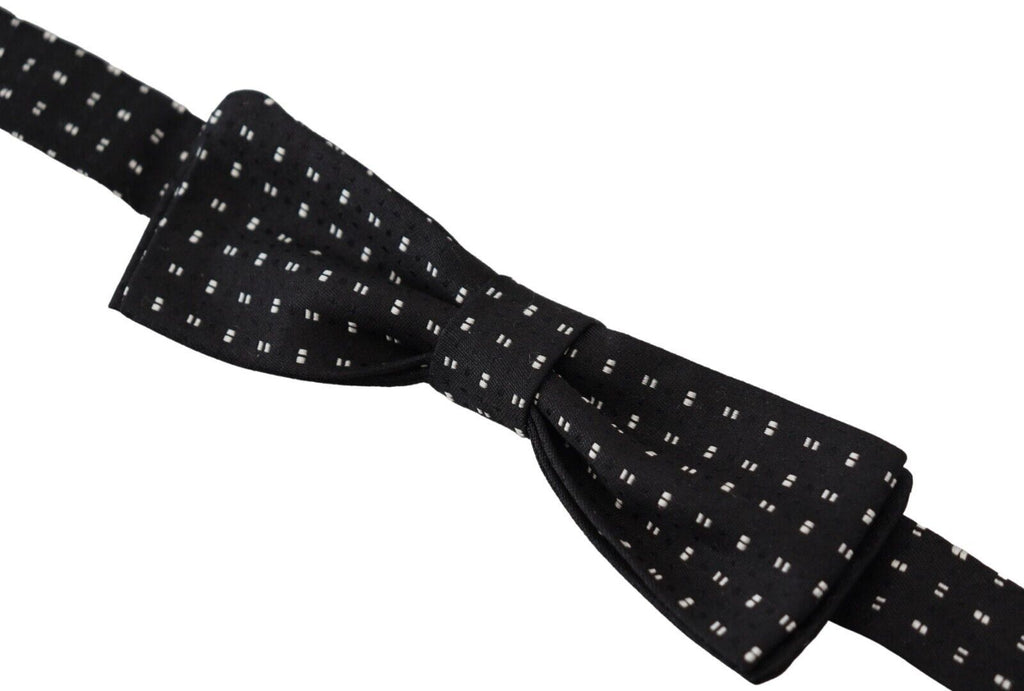 Dolce & Gabbana Black Silk Patterned Neck Papillon Accessory Bow Tie - Luxe & Glitz