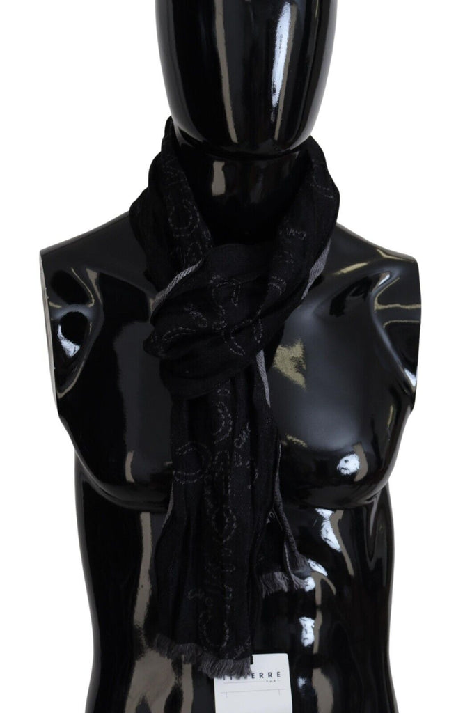 Costume National Black Grey Logo Print Men Neck Wrap Shawl Scarf - Luxe & Glitz