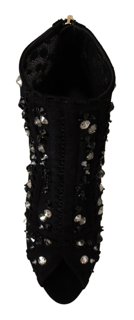 Dolce & Gabbana Black Crystals Heels Zipper Short Boots Shoes Dolce & Gabbana