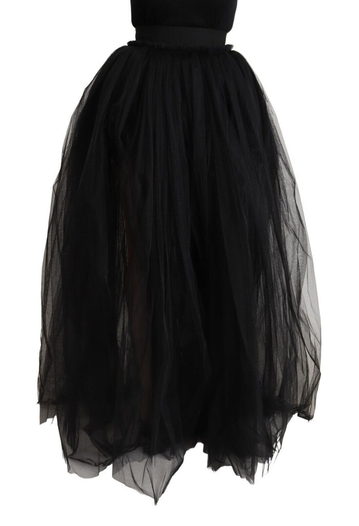 Dolce & Gabbana Black Nylon High Waist Long A-line Tulle Skirt Dolce & Gabbana