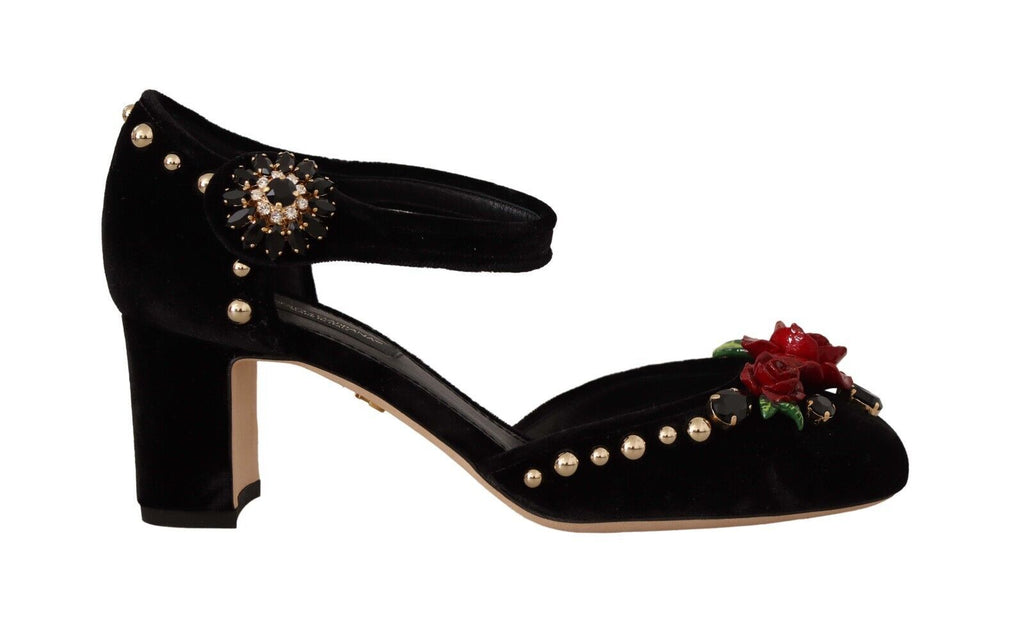 Dolce & Gabbana Black Embellished Ankle Strap Heels Sandals Shoes Dolce & Gabbana