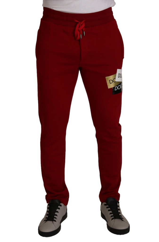 Dolce & Gabbana Red Cotton Logo Patch Sweatpants Jogging Pants Dolce & Gabbana
