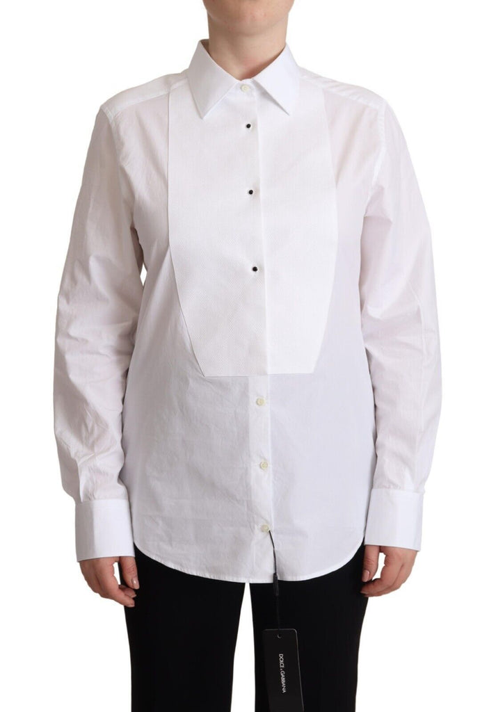 Dolce & Gabbana White Cotton Dress Collared Long Sleeves Shirt Top Dolce & Gabbana