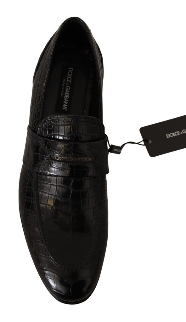 Dolce & Gabbana Black Crocodile Leather Slip On Moccasin Shoes Dolce & Gabbana