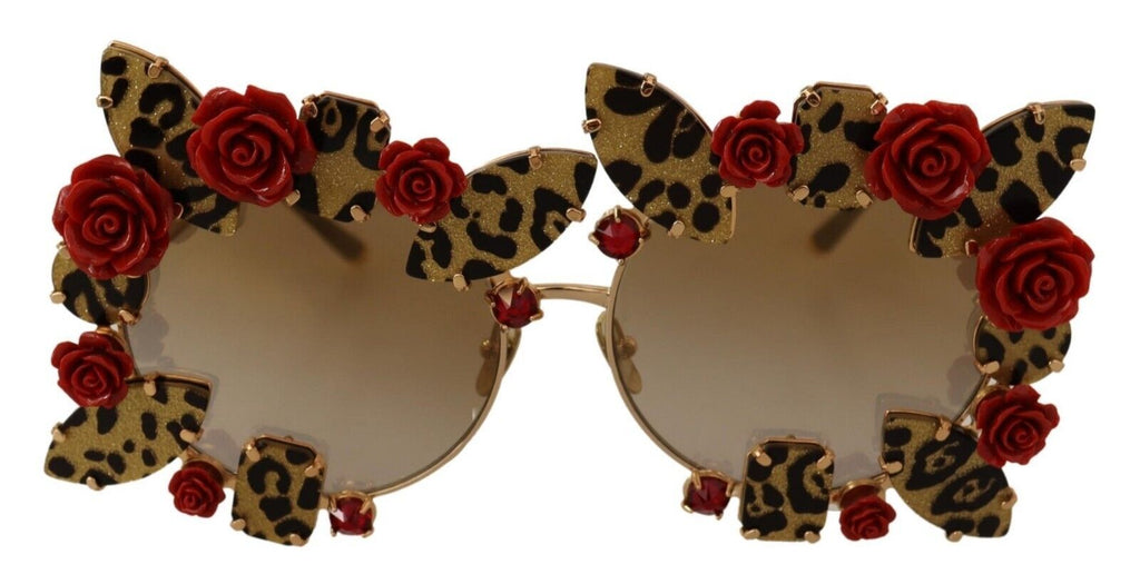 Dolce & Gabbana Gold Metal Frame Roses Embellished Sunglasses Dolce & Gabbana