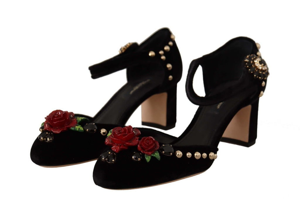 Dolce & Gabbana Black Embellished Ankle Strap Heels Sandals Shoes Dolce & Gabbana