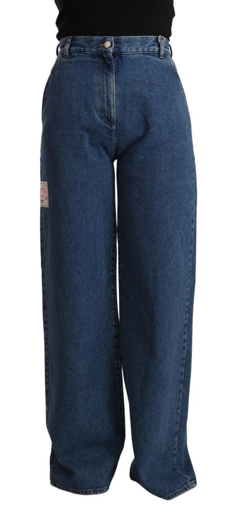 GCDS Blue Cotton High Waist Wide Leg Boot Cut Denim Jeans GCDS