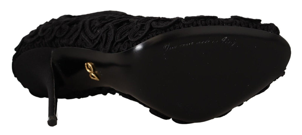 Dolce & Gabbana Black Cordonetto Ricamo Pump Open Toe Shoes Dolce & Gabbana