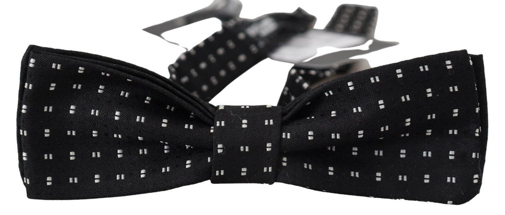 Dolce & Gabbana Black Silk Patterned Neck Papillon Accessory Bow Tie - Luxe & Glitz