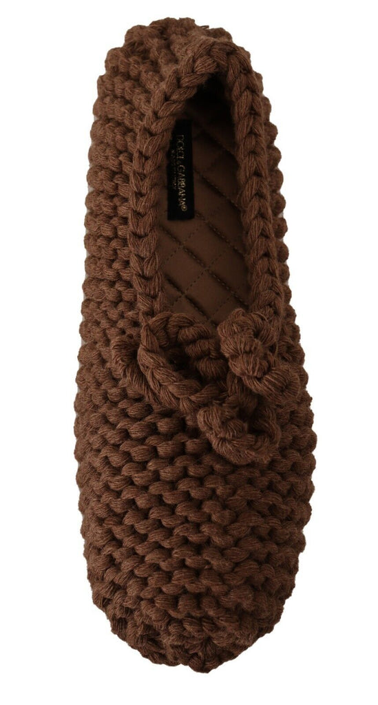Dolce & Gabbana Brown Slip On Ballerina Flats Wool Knit Shoes Dolce & Gabbana