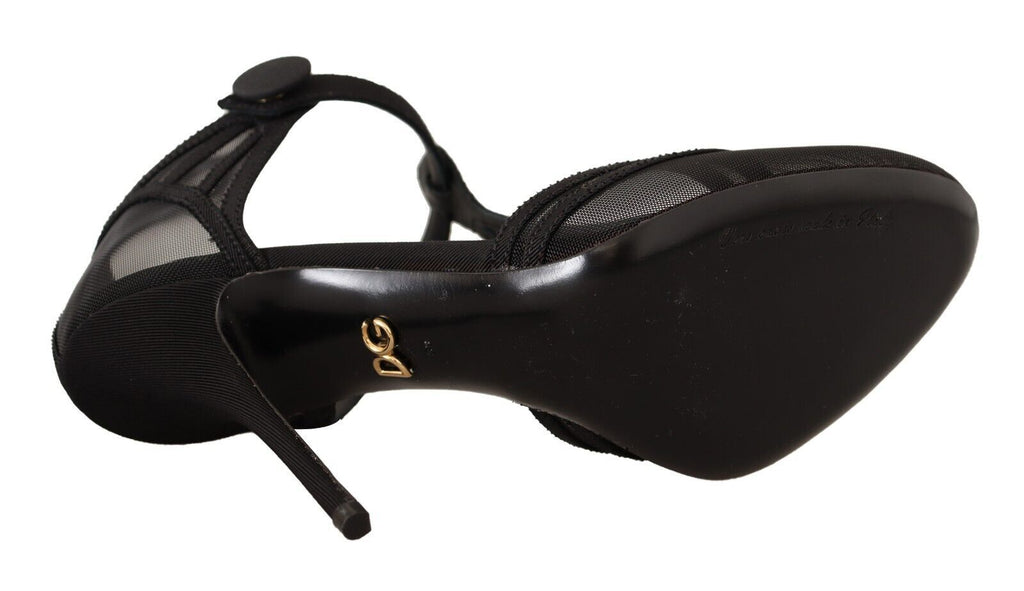 Dolce & Gabbana Black Mesh T-strap Stiletto Heels Pumps Shoes Dolce & Gabbana