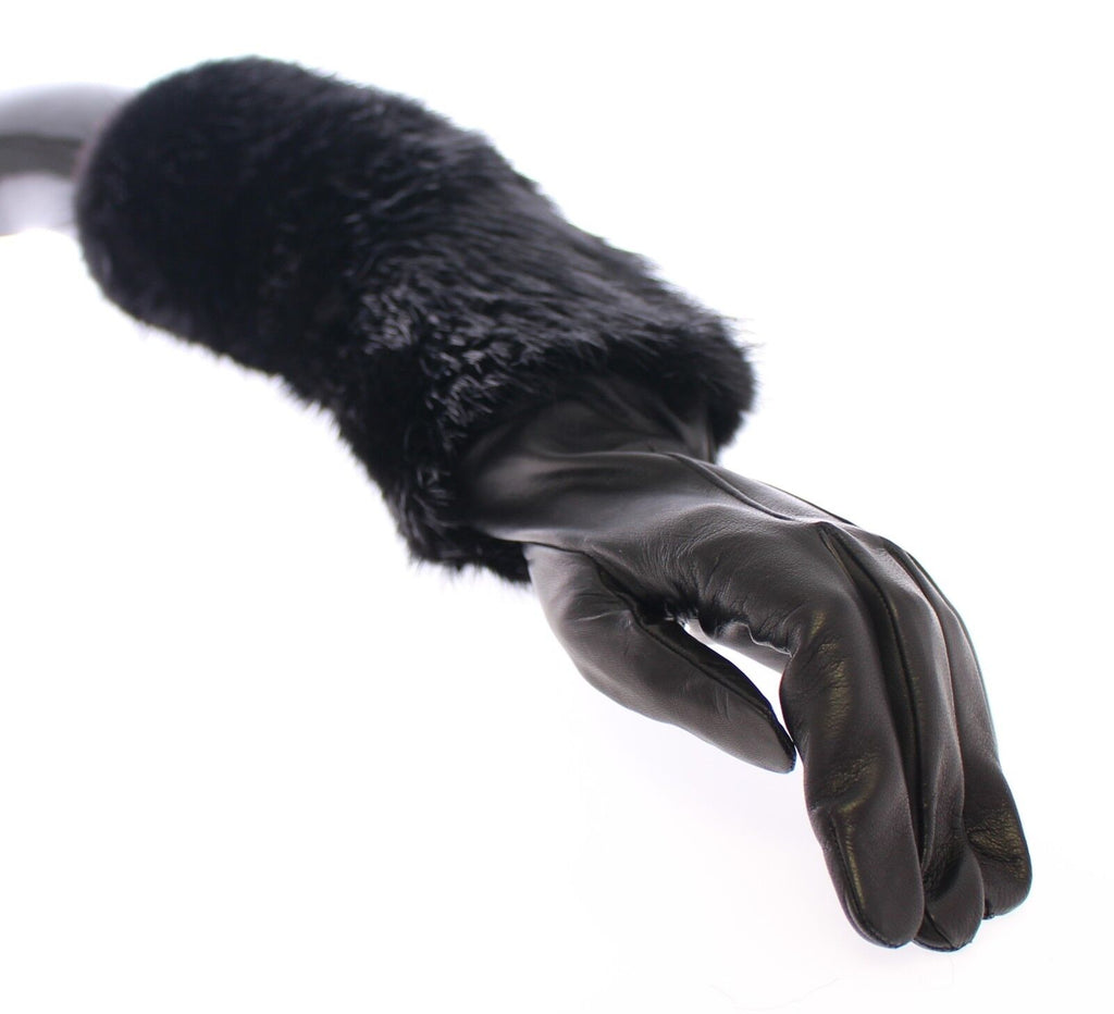 Dolce & Gabbana Black Beaver Fur Lambskin Leather Elbow Gloves - Luxe & Glitz