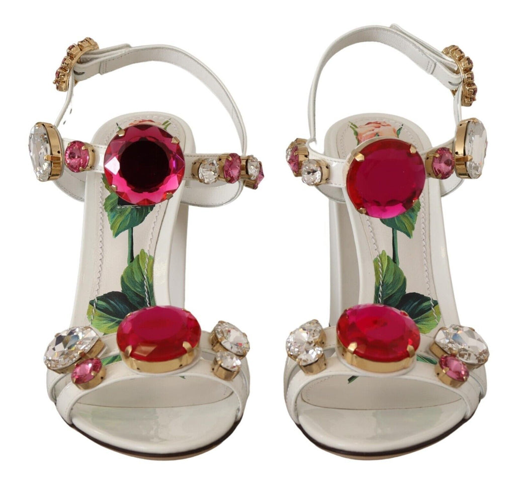 Dolce & Gabbana White Leather Crystal Keira Heels Sandals Shoes Dolce & Gabbana