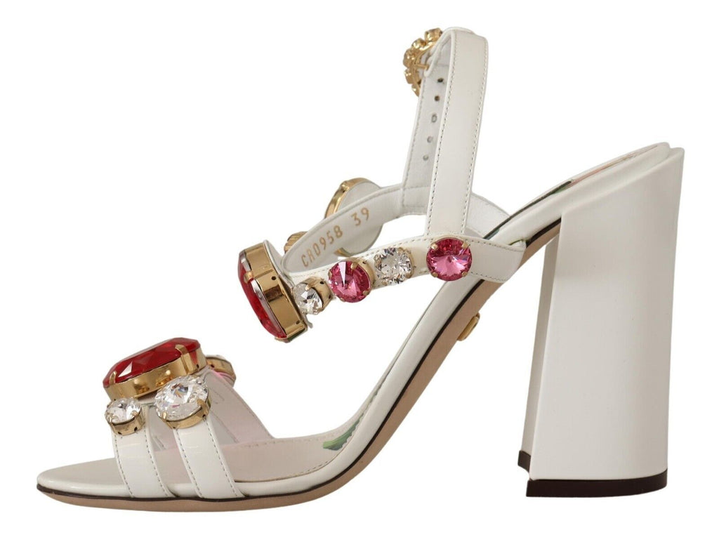 Dolce & Gabbana White Leather Crystal Keira Heels Sandals Shoes Dolce & Gabbana
