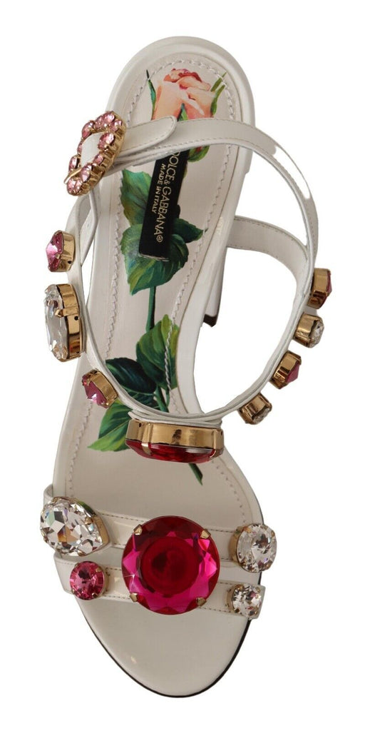 Dolce & Gabbana White Leather Crystal Keira Heels Sandals Shoes Dolce & Gabbana