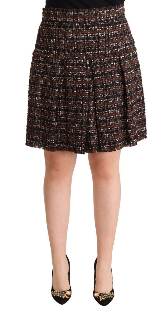 Dolce & Gabbana Brown High Waist Mini A-Line Pleated Skirt Dolce & Gabbana