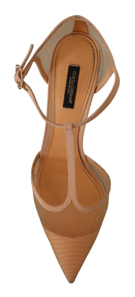Dolce & Gabbana Beige Mesh T-strap Stiletto Heels Pumps Shoes Dolce & Gabbana