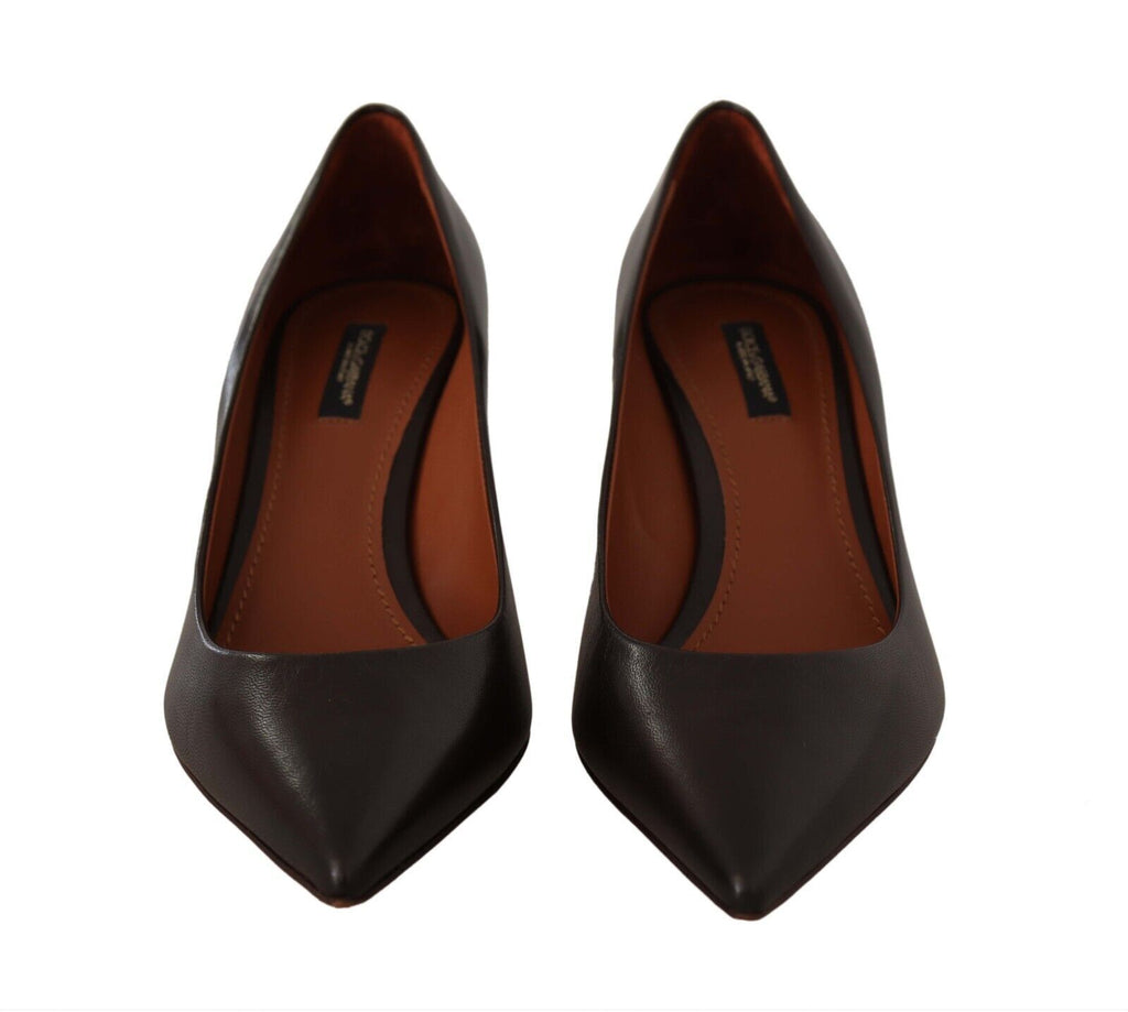 Dolce & Gabbana Brown Leather Kitten Mid Heels Pumps Shoes Dolce & Gabbana