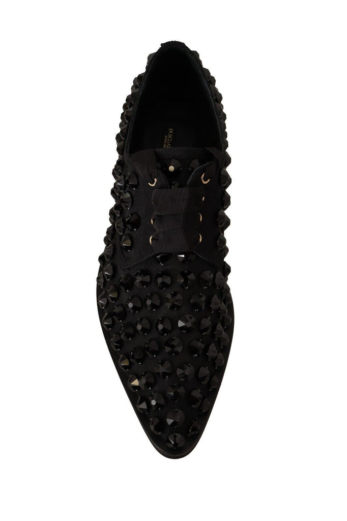 Dolce & Gabbana Black Lace Up Studded Formal Flats Shoes Dolce & Gabbana
