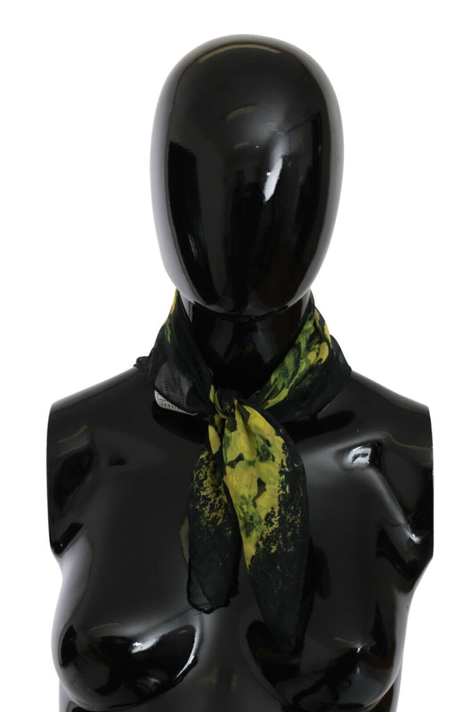 GF Ferre Black Yellow Floral Wrap Shawl Foulard Scarf - Luxe & Glitz