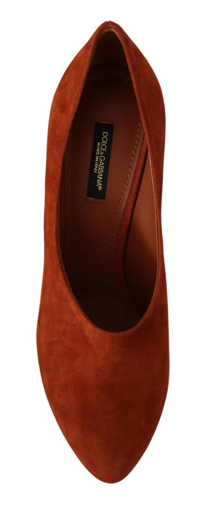 Dolce & Gabbana Brown Suede Leather Block Heels Pumps Shoes Dolce & Gabbana