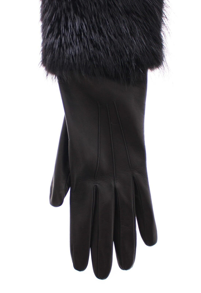 Dolce & Gabbana Black Beaver Fur Lambskin Leather Elbow Gloves - Luxe & Glitz