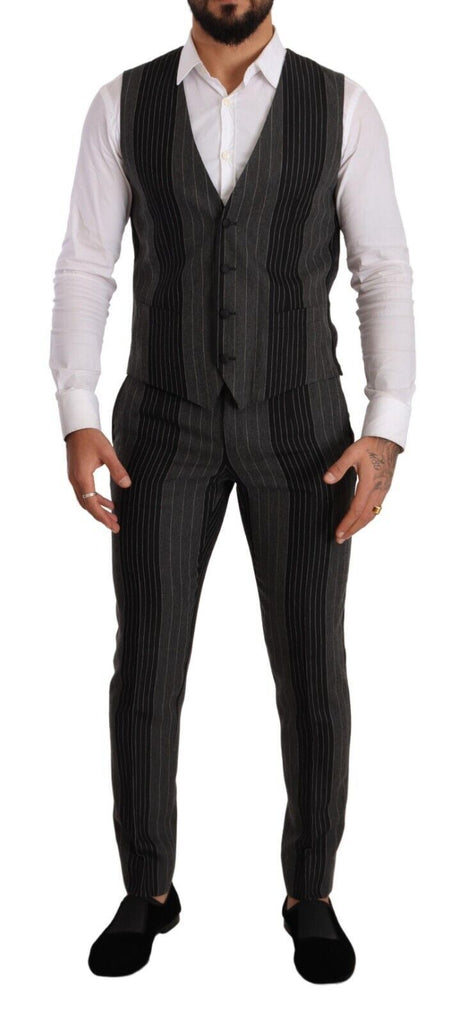 Dolce & Gabbana Black Gray Striped Slim Fit 3 Piece Suit Dolce & Gabbana