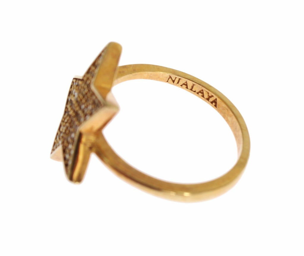 Nialaya Star Gold 925 Silver Womens Clear Ring Nialaya