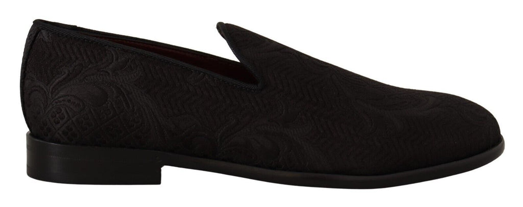 Dolce & Gabbana Black Floral Brocade Slippers Loafers Shoes Dolce & Gabbana