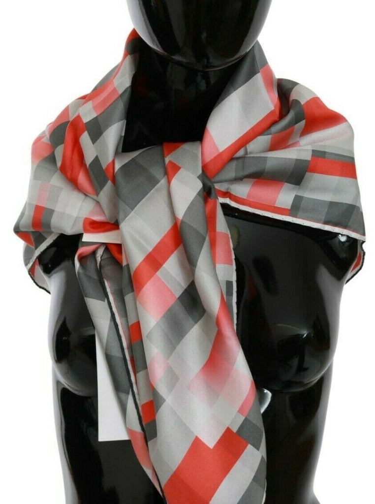 Costume National Gray Red Silk Shawl Foulard Wrap  Scarf - Luxe & Glitz