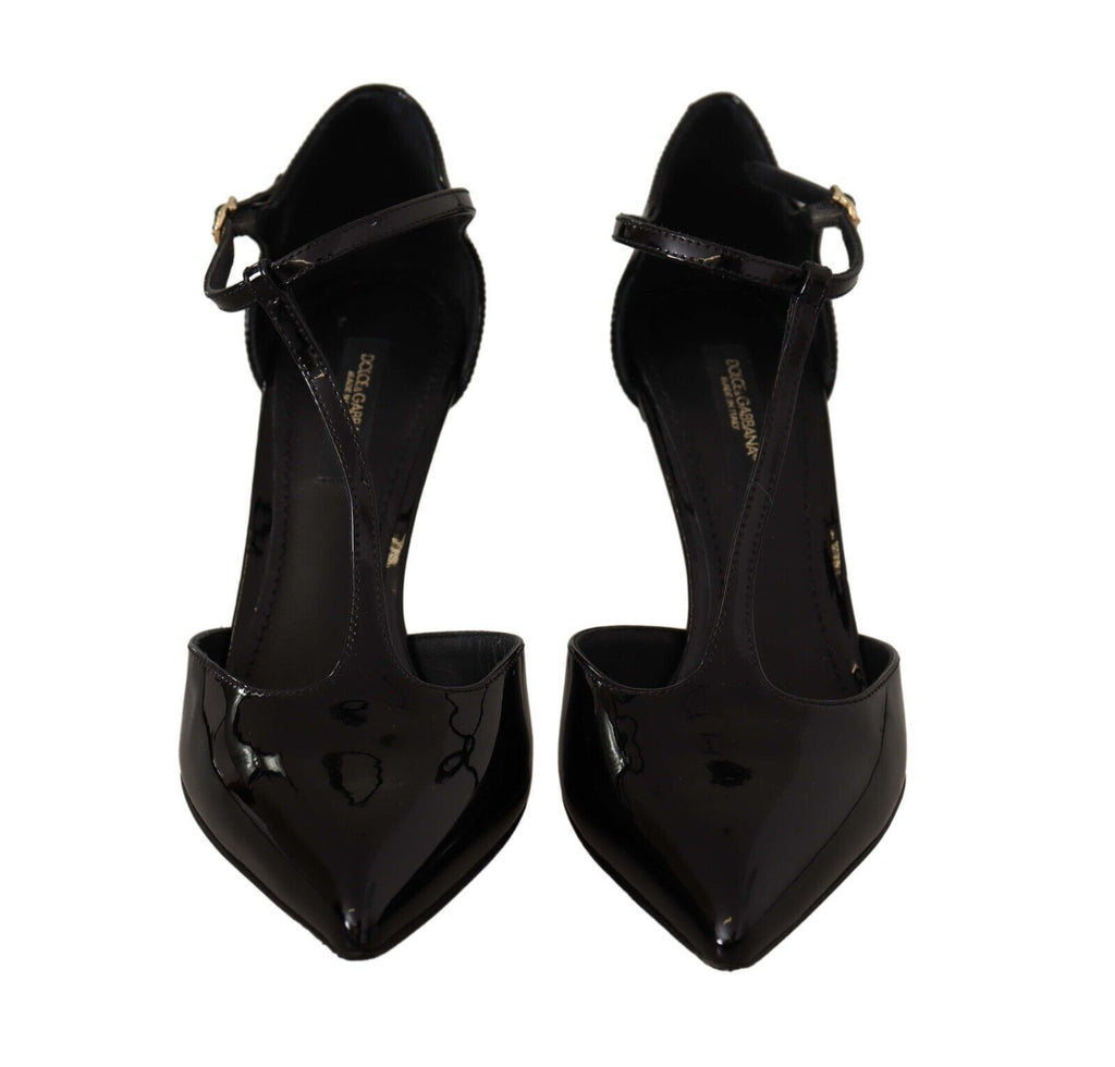 Dolce & Gabbana Black Patent Leather T-Strap Heels Sandals Shoes Dolce & Gabbana