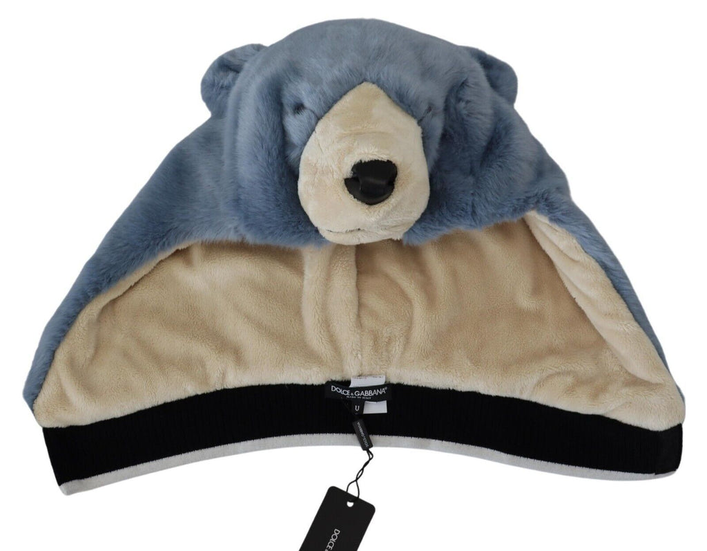 Dolce & Gabbana Blue Bear Fur Whole Head Cap One Size Polyester Hat - Luxe & Glitz