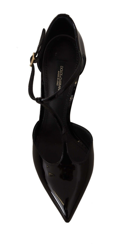 Dolce & Gabbana Black Patent Leather T-Strap Heels Sandals Shoes Dolce & Gabbana