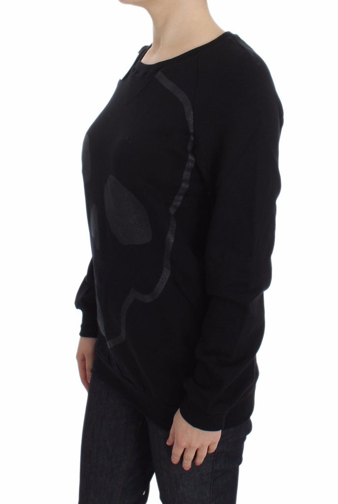 Exte Black Cotton Motive Print Crewneck Pullover Sweater - Luxe & Glitz