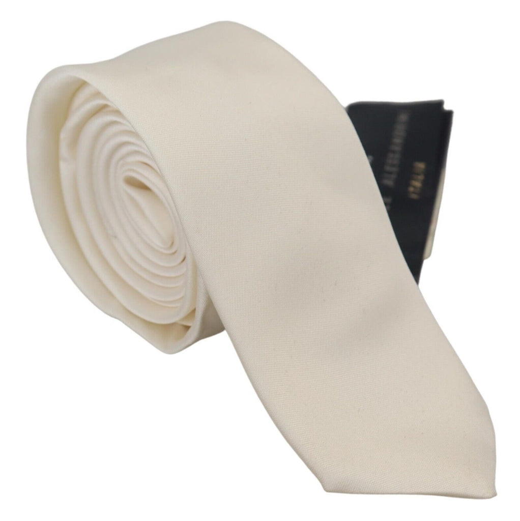 Daniele Alessandrini Off White Silk Men Necktie Adjustable Accessory Tie - Luxe & Glitz