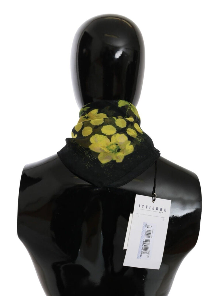 GF Ferre Black Yellow Floral Wrap Shawl Foulard Scarf - Luxe & Glitz