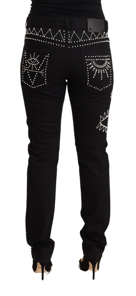 Valentino Black Cotton Mid Waist Embellished Slim Fit Jeans Valentino