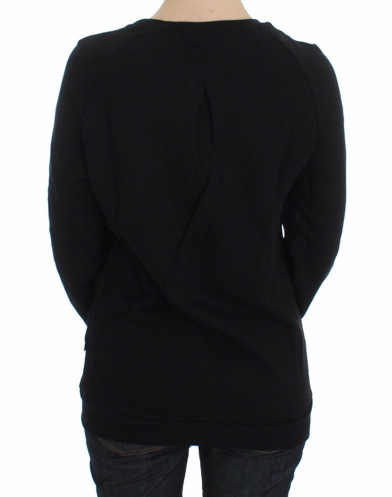 Exte Black Cotton Motive Print Crewneck Pullover Sweater - Luxe & Glitz