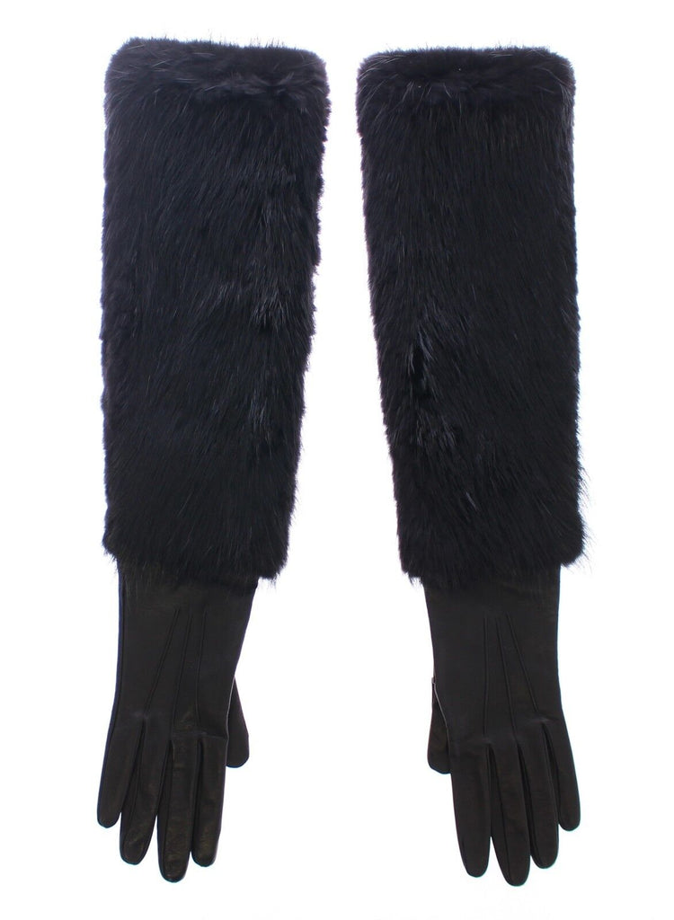 Dolce & Gabbana Black Beaver Fur Lambskin Leather Elbow Gloves - Luxe & Glitz