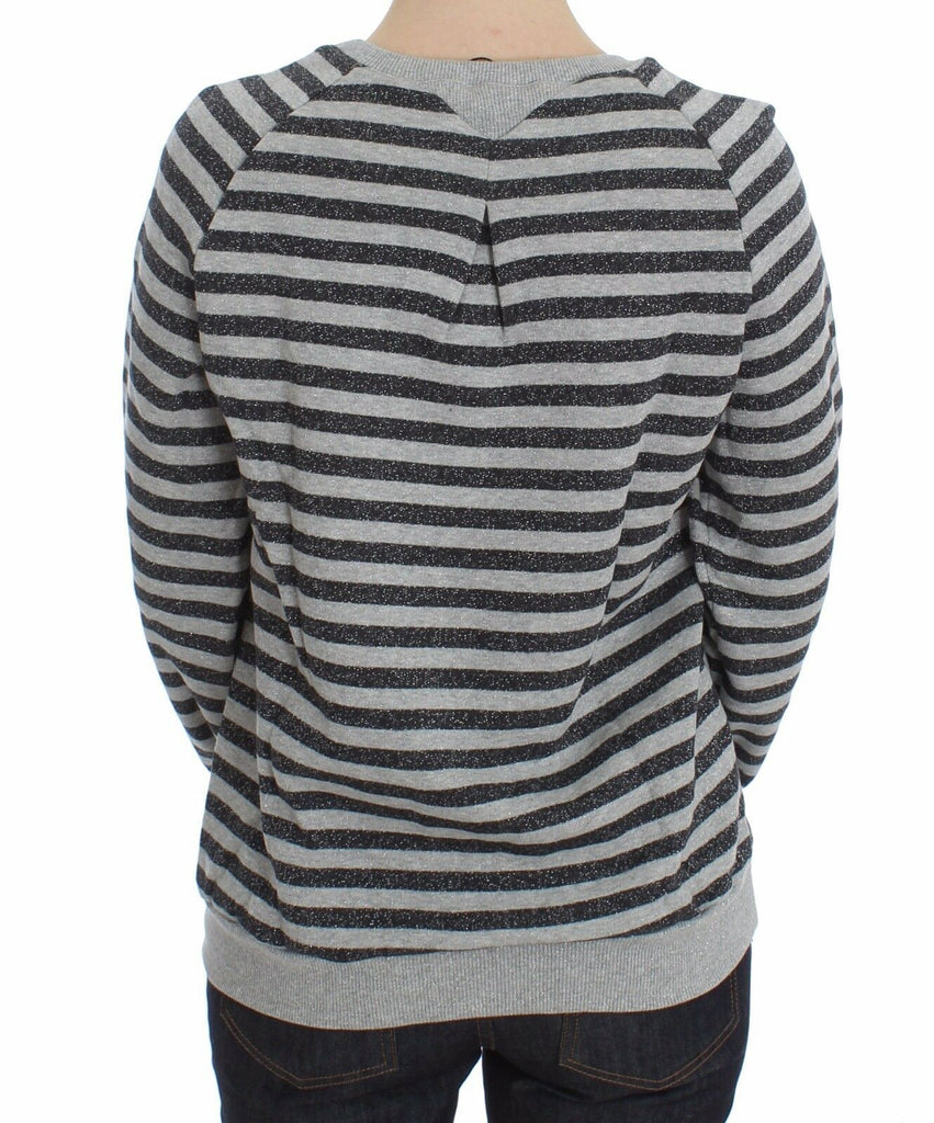 Exte Gray Striped Cotton Crewneck Sweater - Luxe & Glitz