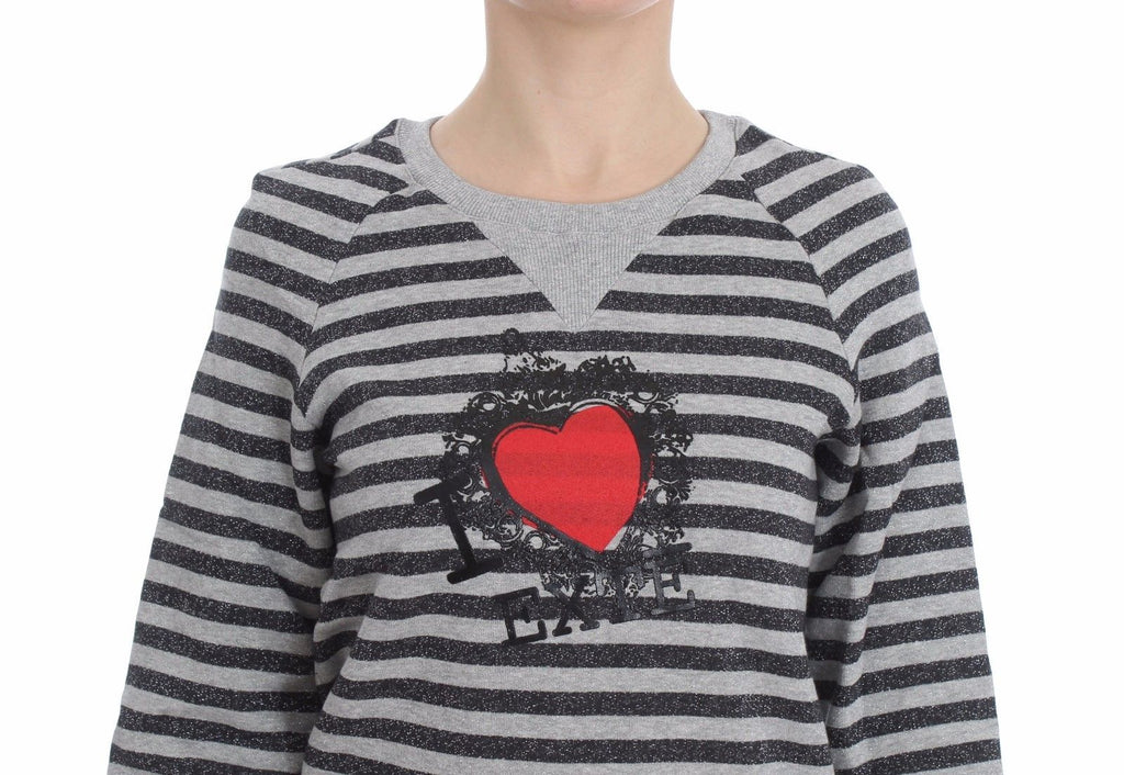 Exte Gray Striped Cotton Crewneck Sweater - Luxe & Glitz