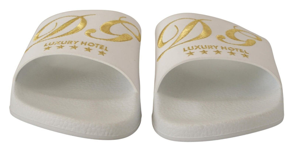 Dolce & Gabbana White Leather Luxury Hotel Slides Sandals Shoes Dolce & Gabbana