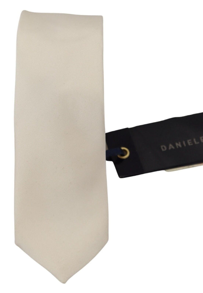 Daniele Alessandrini Off White Silk Men Necktie Adjustable Accessory Tie - Luxe & Glitz