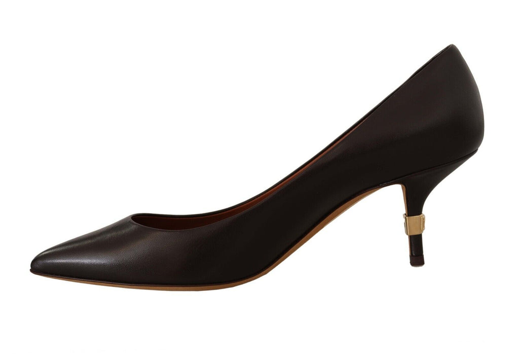 Dolce & Gabbana Brown Leather Kitten Mid Heels Pumps Shoes Dolce & Gabbana