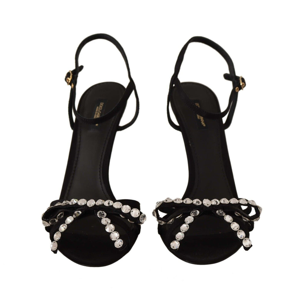 Dolce & Gabbana Black Crystals Ankle Strap Heels Sandals Shoes Dolce & Gabbana
