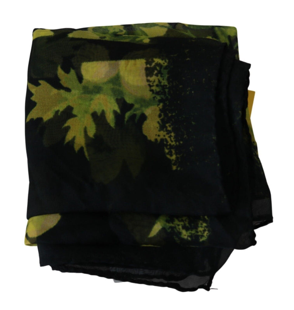 GF Ferre Black Yellow Floral Wrap Shawl Foulard Scarf - Luxe & Glitz