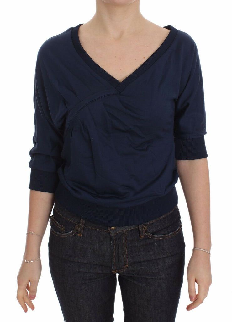 Exte Blue Cotton Top Pullover Deep V-neck Women Sweater - Luxe & Glitz